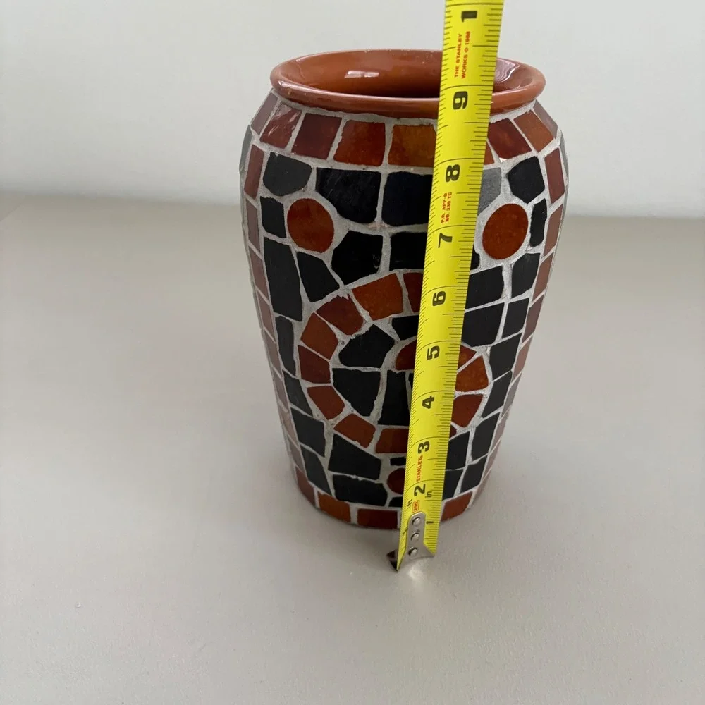 Handmade‎ Mosaic Tile Vase Terracotta Geometric Spiral Earth Tones Boho Decor 9